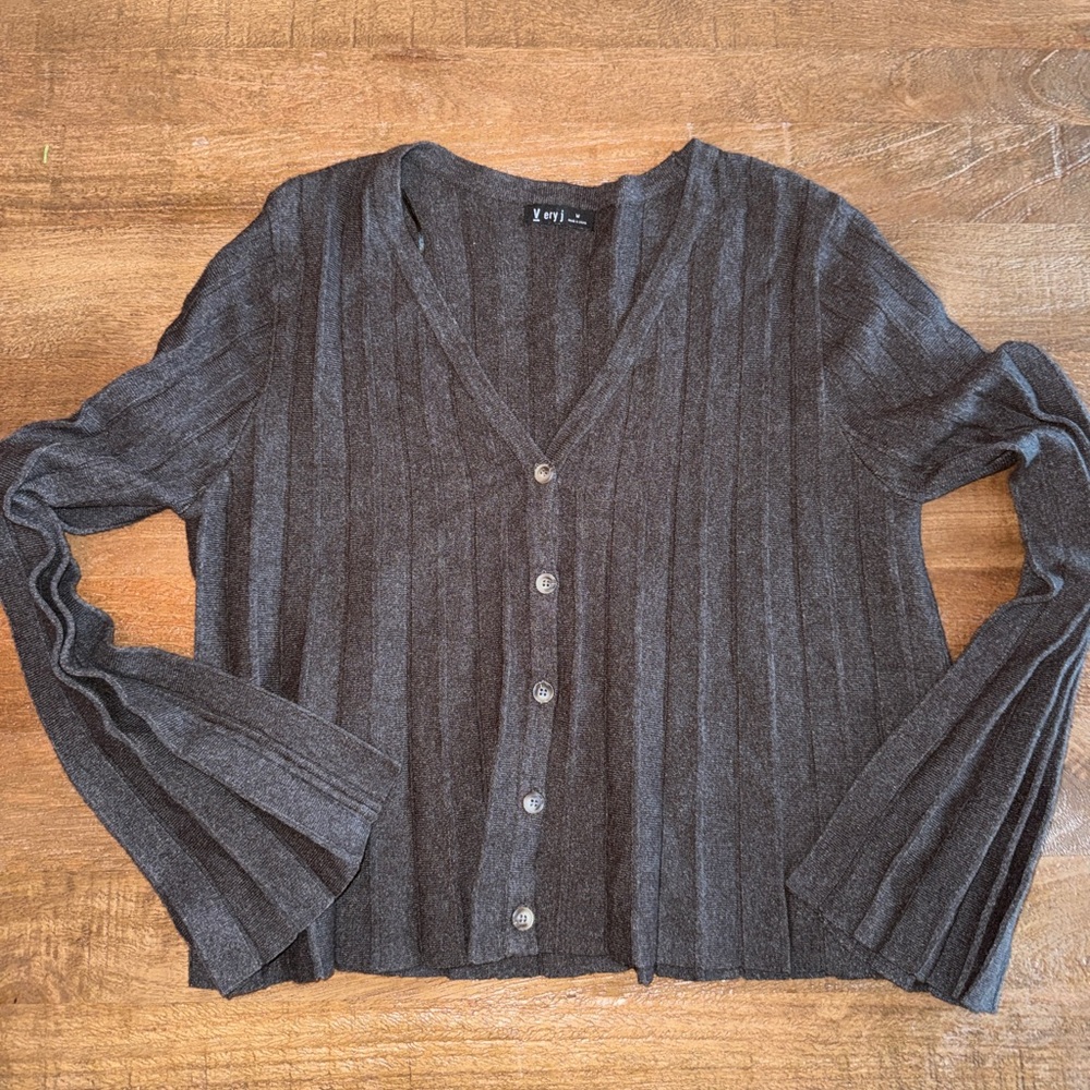 Very J Charcoal Button-Up Cardigan